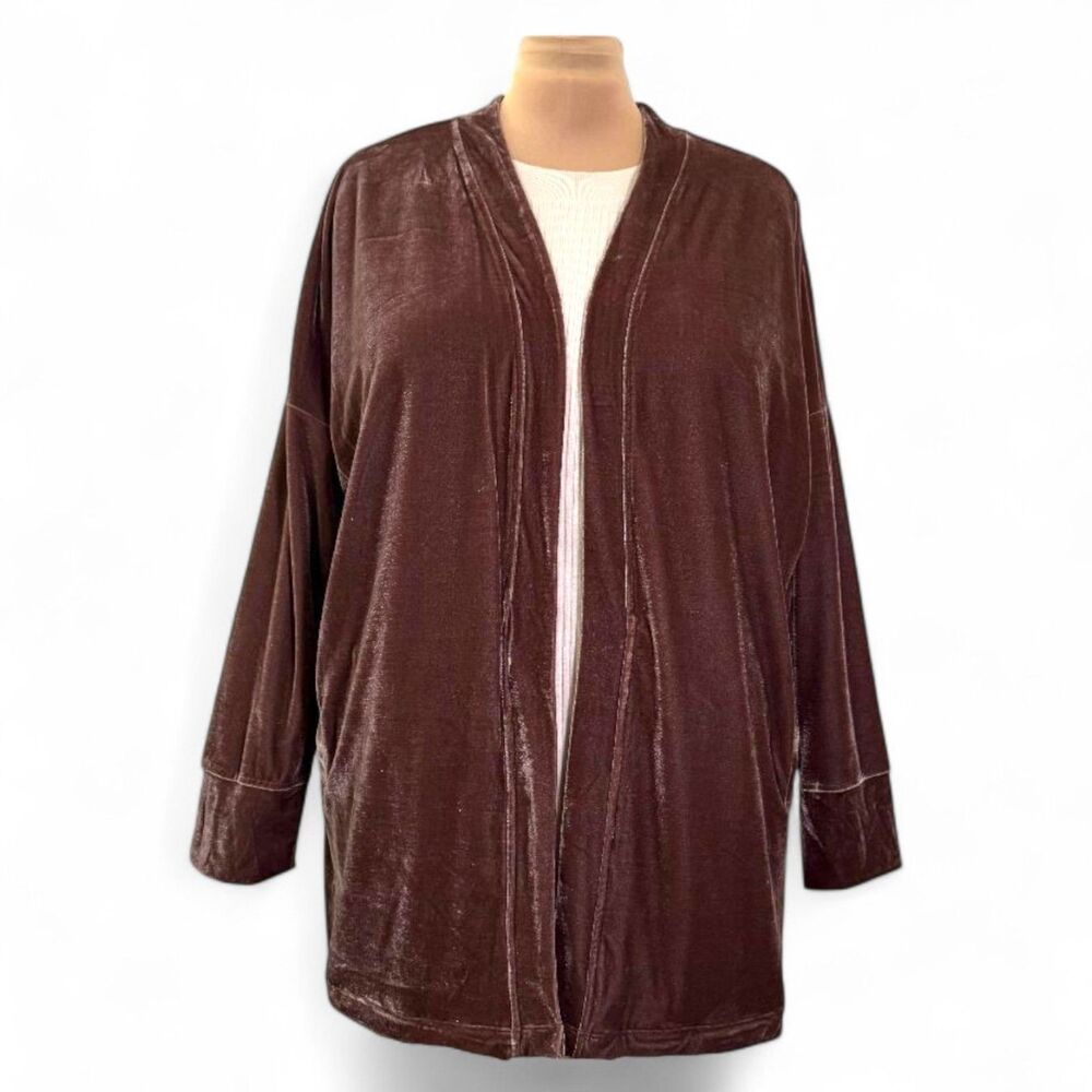 SONCY Open Front Taupe Brown Velvet Cardigan/Kimono, NEW! Size 2 (18/20)